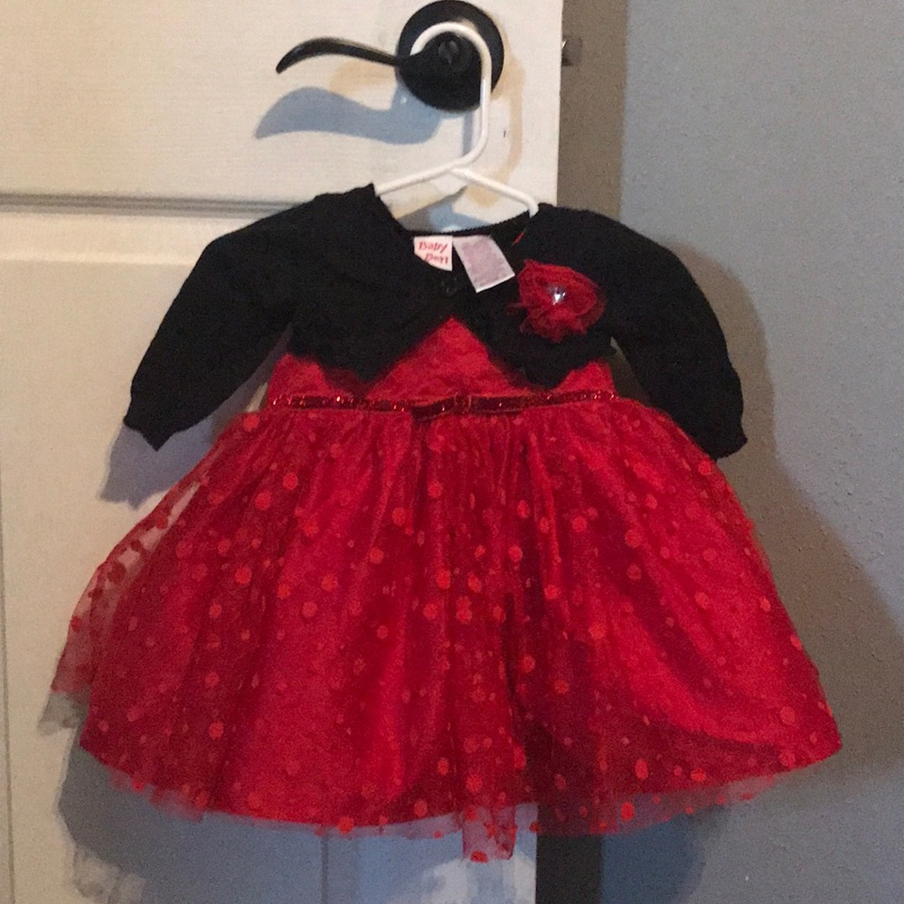 Polka Dot Red dress w/Black Cardigan 3-6 months